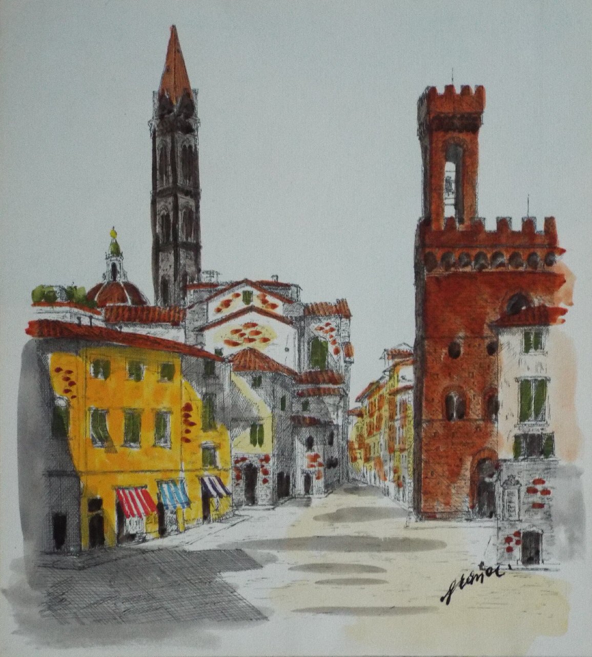 Ink & Watercolour - Florence. S. Firenze Square